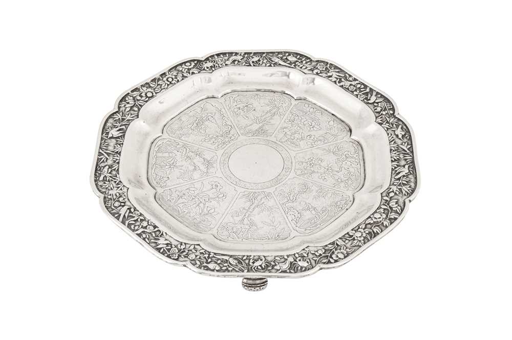 Lot 152 - A mid-19th century Chinese Export silver salver, Canton circa 1870 by Yi Chang, retailed by Wang Hing