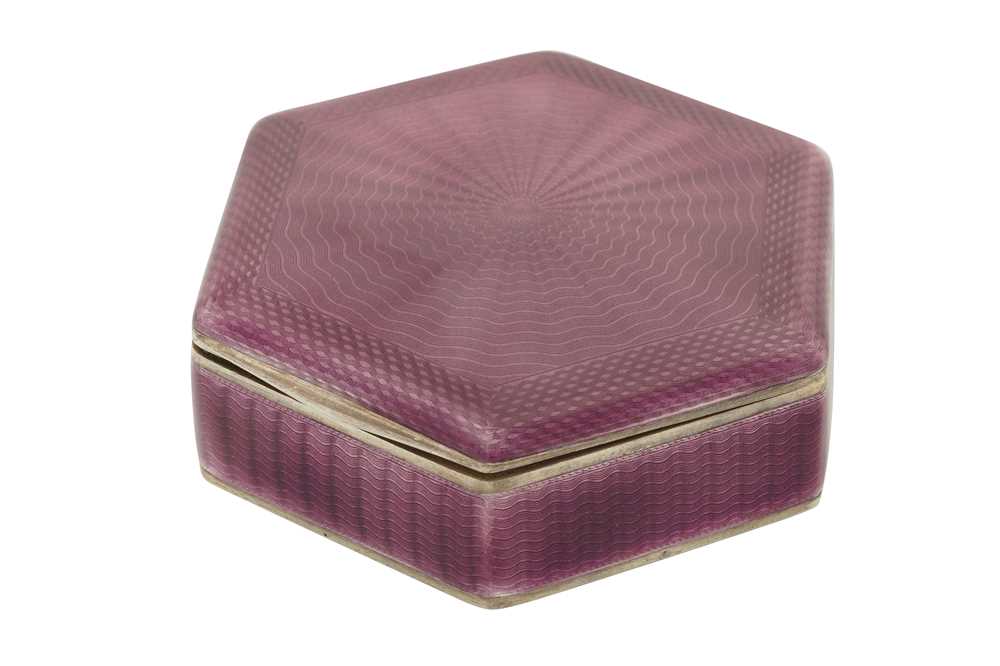 Lot 30 - An early 20th century German 935 standard silver and guilloche enamel box, Pforzheim circa 1920 by AW (untraced)