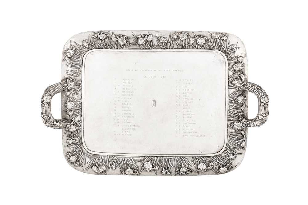 Lot 166 - An early 20th century Japanese silver twin handled tray, Yokohama dated 1902 by Watanabe
