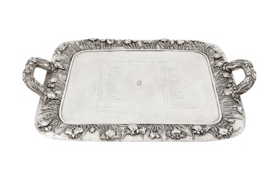 Lot 166 - An early 20th century Japanese silver twin handled tray, Yokohama dated 1902 by Watanabe