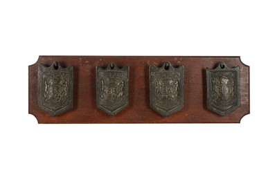 Lot 484 - FOUR RARE LEADED BRONZE 7LB WOOL WEIGHTS, 18TH CENTURY