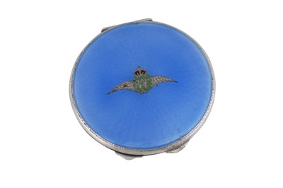 Lot 72 - A George VI sterling silver and guilloche enamel RAF powder compact, Birmingham 1938 by Adie Brothers Ltd