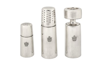 Lot 256 - An Elizabeth II modernist sterling silver five-piece condiment set, London 1965/66 by Gerald Benney (1930-2008)