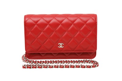Lot 45 - Chanel Red Quilted Wallet On Chain