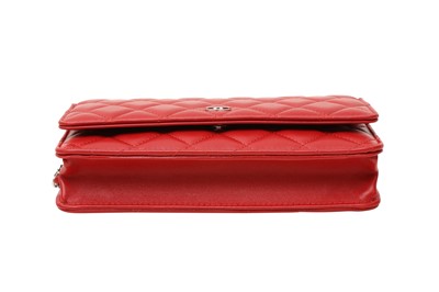 Lot 45 - Chanel Red Quilted Wallet On Chain