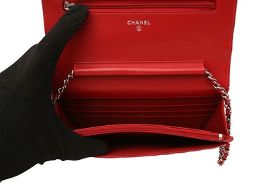 Lot 45 - Chanel Red Quilted Wallet On Chain