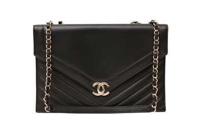 Lot 456 - Chanel Black Chevron Envelope Flap Bag