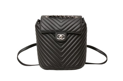 Lot 650 - Chanel Black Chevron Flap Backpack