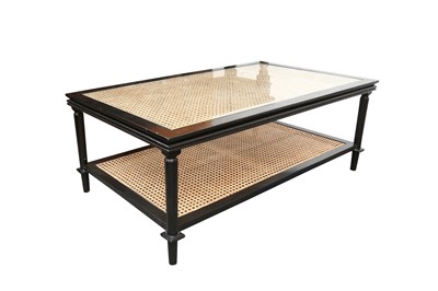 Lot 347 - AN EBONISED AND CANED COFFEE TABLE, LATE 20TH CENTURY