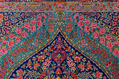 Lot 76 - AN EXTREMELY FINE SIGNED SILK QUM RUG, CENTRAL PERSIA