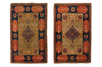 Lot 65 - AN UNUSUAL PAIR OF ANTIQUE TABRIZ RUGS, NORTH-WEST PERSIA
