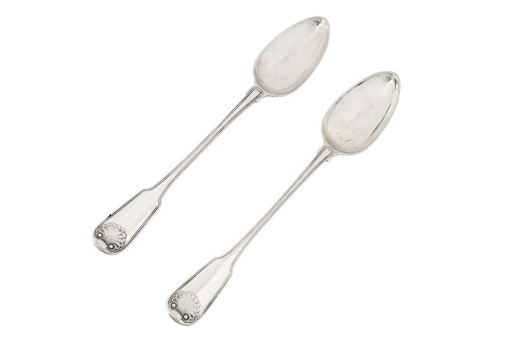 Lot 237 - Duke of Leeds – A pair of good George III sterling silver basting spoons, London 1817 by William Eley and William Fearn