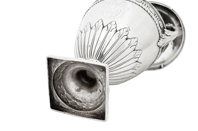 Lot 448 - A set of three George III sterling silver condiment and sugar vases, London 1776 by Pierre or Peter Gillois (reg. 20th Nov 1754)