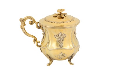 Lot 186 - A Nicholas I mid-19th century Russian 84 zolotnik silver gilt covered cup or mug, Moscow 1851 by ИA or ИД