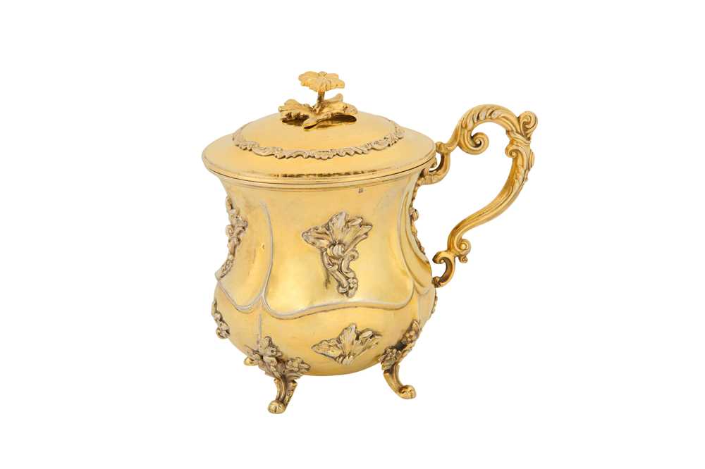 Lot 186 - A Nicholas I mid-19th century Russian 84 zolotnik silver gilt covered cup or mug, Moscow 1851 by ИA or ИД