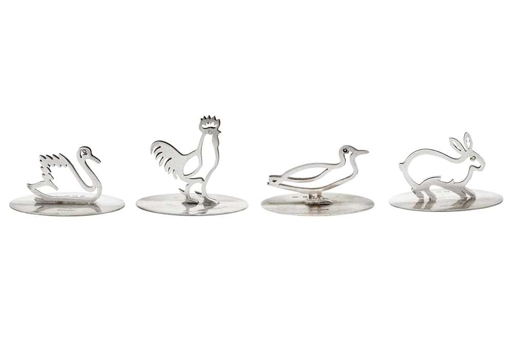 Lot 53 - A cased set of four George V novelty sterling silver menu holders, Birmingham 1912 by C & C Hodgetts