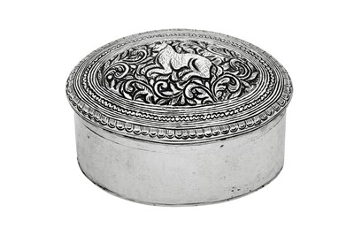 Lot 108 - A late 19th century Burmese unmarked silver lime box, Shan States circa 1890