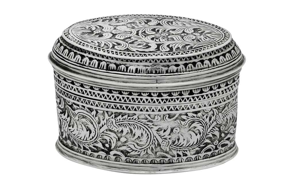 Lot 120 - A late 19th century Burmese unmarked silver lime box, Shan States circa 1890