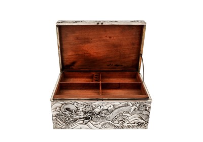 Lot 171 - A large late 19th / early 20th century Japanese silver cigar humidor or casket, Yokohama circa 1900