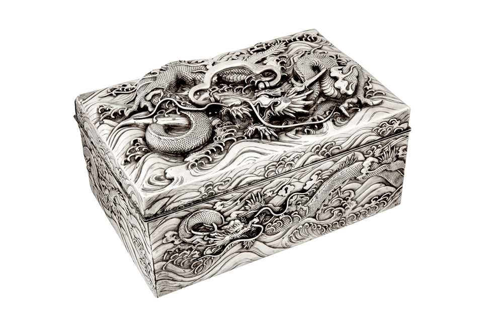 Lot 171 - A large late 19th / early 20th century Japanese silver cigar humidor or casket, Yokohama circa 1900