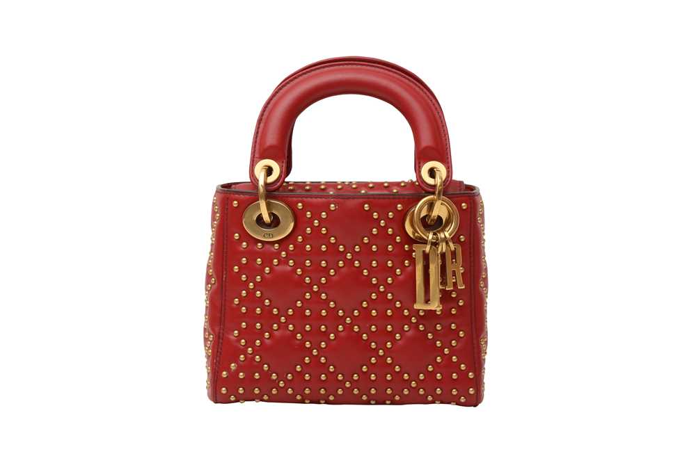 Lot 44 - Christian Dior Red Studded Mini Lady Dior Bag