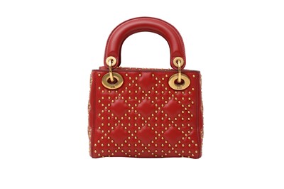 Lot 44 - Christian Dior Red Studded Mini Lady Dior Bag