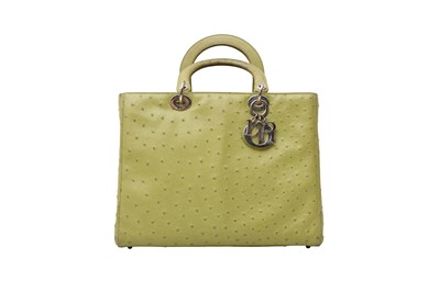 Lot 203 - Christian Dior Lime Ostrich Medium Lady Dior Bag