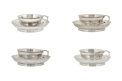 Lot 74 - Raja of Coorg – An extremely rare set of four George III sterling silver tea cups and saucers, London 1801 by Robert, David and Samuel Hennell (reg. 5th Jan 1802)