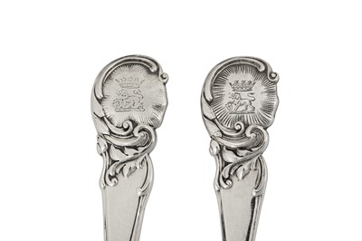 Lot 73 - Maharaja Sir Duleep Singh - A set of six Victorian sterling silver dessert spoons, London 1854 and 1874 by George Adams of Chawner and Co