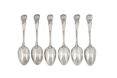 Lot 73 - Maharaja Sir Duleep Singh - A set of six Victorian sterling silver dessert spoons, London 1854 and 1874 by George Adams of Chawner and Co