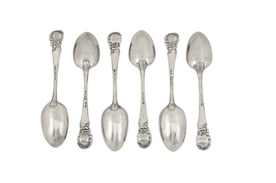 Lot 73 - Maharaja Sir Duleep Singh - A set of six Victorian sterling silver dessert spoons, London 1854 and 1874 by George Adams of Chawner and Co