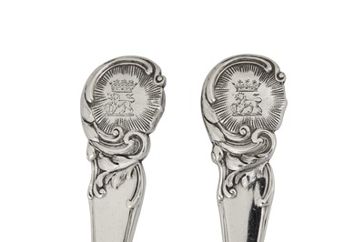 Lot 73 - Maharaja Sir Duleep Singh - A set of six Victorian sterling silver dessert spoons, London 1854 and 1874 by George Adams of Chawner and Co