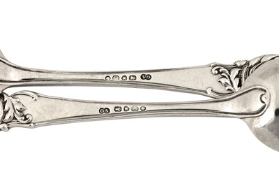 Lot 73 - Maharaja Sir Duleep Singh - A set of six Victorian sterling silver dessert spoons, London 1854 and 1874 by George Adams of Chawner and Co