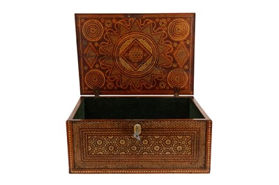 Lot 247 - λ A HISPANO-MORESQUE MUDEJAR IVORY-INLAID WALNUT SCRIBE'S CHEST