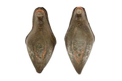 Lot 398 - A PAIR OF DECORATIVE QAJAR METAL SLIPPERS