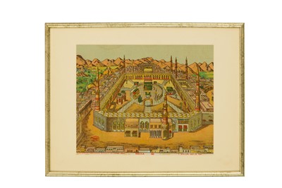 Lot 352 - A CHROMOLITHOGRAPHED PANORAMIC AERIAL VIEW OF THE MASJID AL-HARAM AND MECCA
