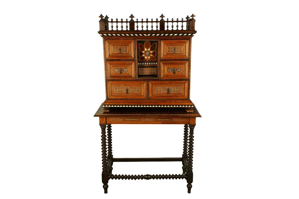 Lot 250 - λ A BONE, IVORY AND COLOURED WOOD-INLAID HISPANO-MORESQUE NASRID-REVIVAL CABINET ON STAND