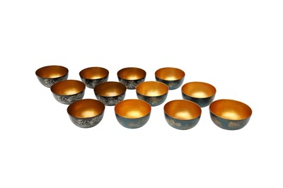 Lot 875 - TWO SETS OF SIX CHINESE FUZHOU (FOOCHOW) LACQUER BOWLS