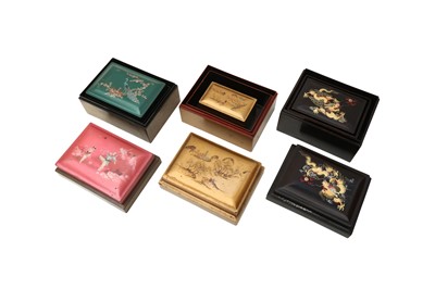 Lot 726 - THREE SETS OF CHINESE FUZHOU (FOOCHOW) LACQUER NESTING BOXES