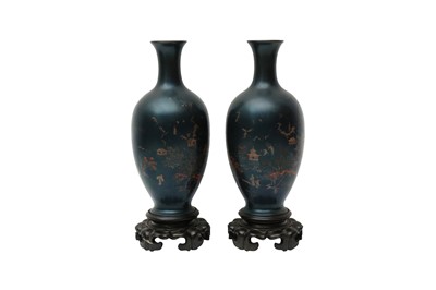 Lot 718 - A PAIR OF CHINESE FUZHOU (FOOCHOW) LACQUER VASES