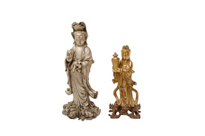 Lot 876 - TWO CHINESE FUZHOU (FOOCHOW) GILT LACQUER FIGURES