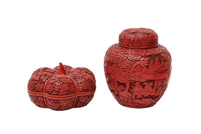 Lot 590 - A CHINESE CINNABAR LACQUER JAR AND COVER AND A BOX AND COVER