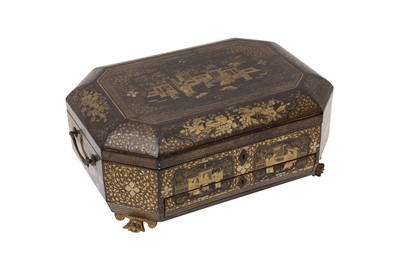 Lot 706 - λ A CHINESE EXPORT PAINTED LACQUER SEWING BOX