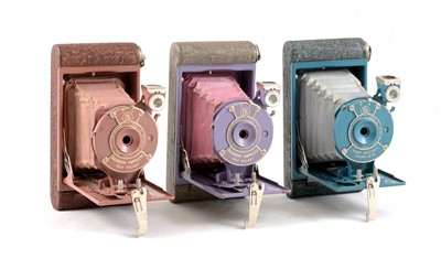 Lot 6 - Three Coloured Kodak Hawk-Eye Vest Pocket Cameras.