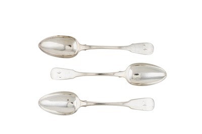 Lot 159 - Three George IV Scottish sterling silver tablespoons, Edinburgh 1824/25 by Andrew Wilkie