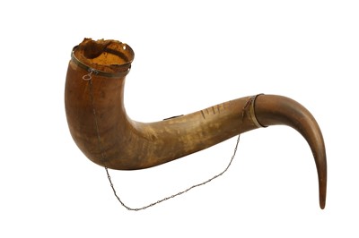 Lot 338 - A 19TH CENTURY WHITE METAL MOUNTED GERMAN HUNTING HORN