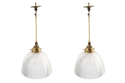 Lot 593 - A PAIR OF GLASS PENDANT LIGHTS