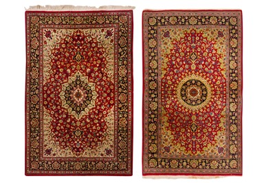 Lot 307 - A LOT OF TWO FINE QUM RUGS, CENTRAL PERSIA