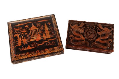 Lot 307 - A CHINESE GILT-PAINTED BLACK-LACQUERED BOX AND COVER, 19TH CENTURY
