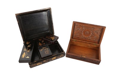 Lot 307 - A CHINESE GILT-PAINTED BLACK-LACQUERED BOX AND COVER, 19TH CENTURY